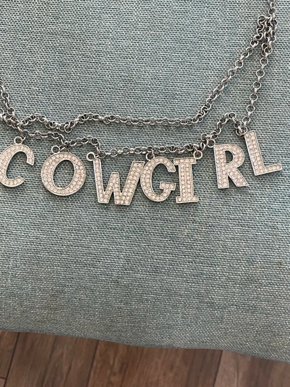 Silver Rhinestone “COWGIRL” Belt Chain- extra small